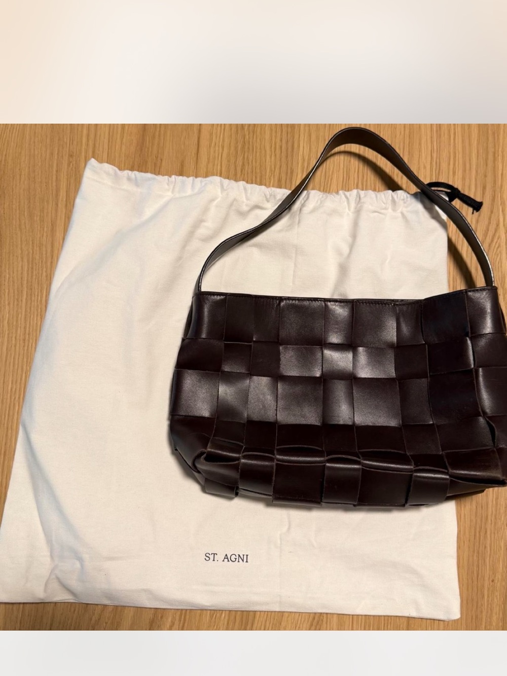 St. Agni Woven Leather Shoulder Bag in Chocolate - Picture 6 of 7